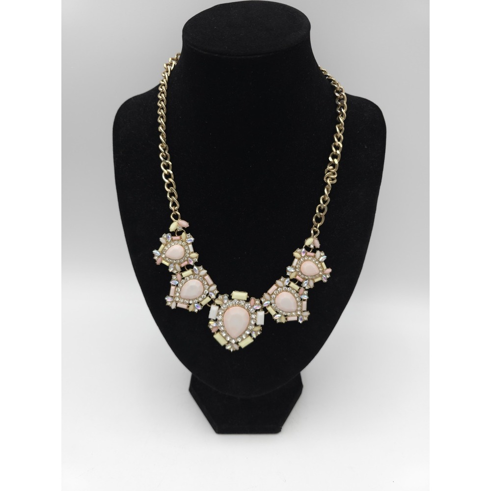 Natasha Signed Statement Bib necklace Pastel Pale Pink Acrylic Ab Rhinestones